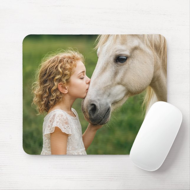 Little Girl Kissing Her Horse Mouse Pad (With Mouse)