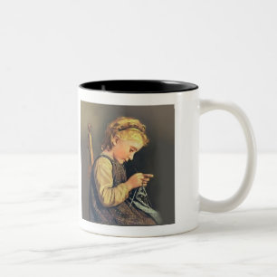 Little Girl Knitting Two-Tone Coffee Mug
