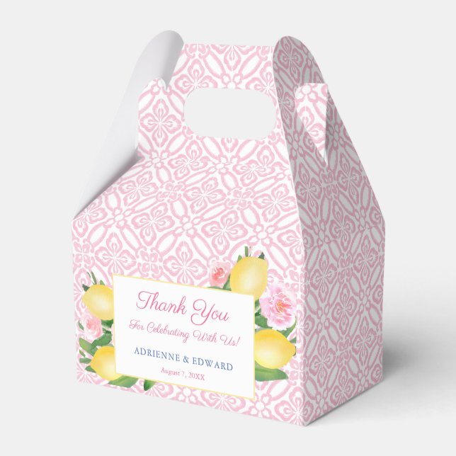 Little Girl Lemons Pink Floral Baby Shower Party Favor Box (Front Side)