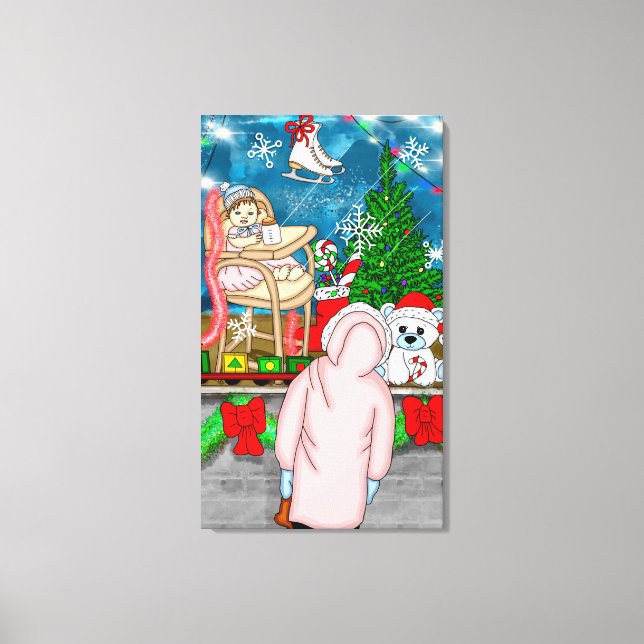 Little Girl Looking through a Christmas Window Canvas Print (Front)