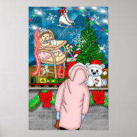 Little Girl Looking through a Christmas Window