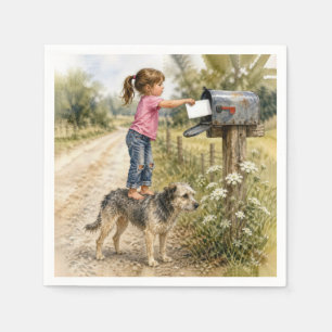 Little Girl Mailing a Card Napkin