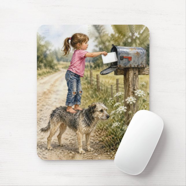 Little Girl Mailing an Envelope Mouse Pad (With Mouse)