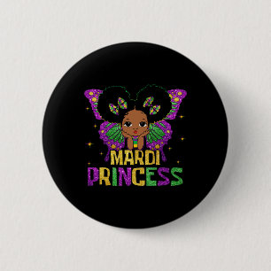Little Girl Mardi Gras Princess Black Melanin Girl 2 Inch Round Button