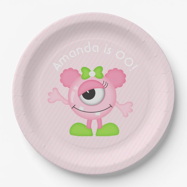 Little Girl Monster themed Party personalized Paper Plate (Front)