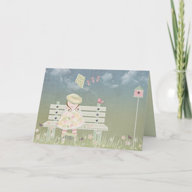 Little Girl On a Bench with Kite Card (Front)