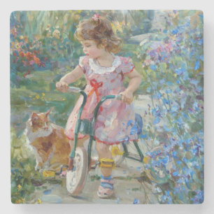Little Girl on a Bike Fine Art Stone Coaster