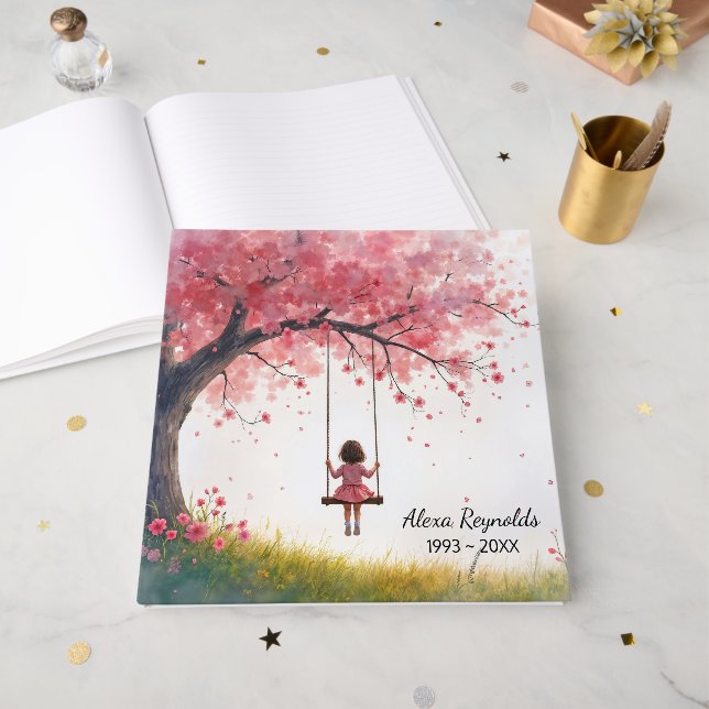 Little Girl On a Cherry Tree Swing Guest Book (Front Open)