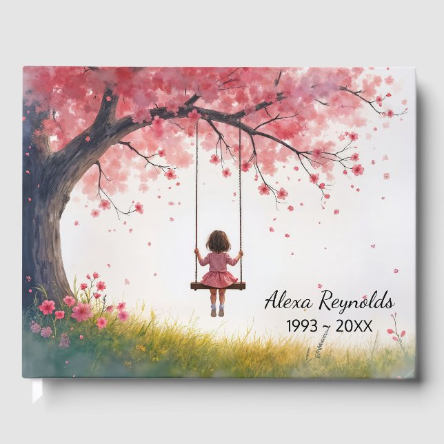 Little Girl On a Cherry Tree Swing Guest Book (Front)