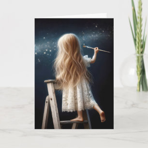 Little Girl On a Ladder Painting Stars Card