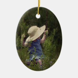 Little Girl on a Swing Ceramic Ornament