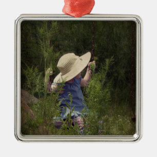 Little Girl on a Swing Metal Ornament