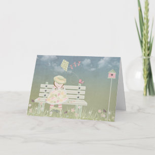 little girl on park bench card