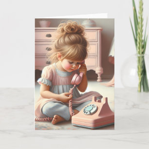 Little Girl On Retro Telephone Card