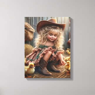 Little Girl On The Farm Stretched Canvas Print