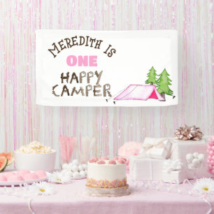 Little Girl One Happy Camper First Birthday Party Banner