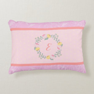 Little Girl Pastel Pink Floral Monogram Accent Pillow