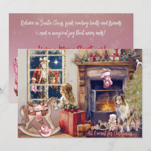 Little Girl, Pink Cowboy Boots for Christmas Card
