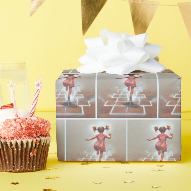 Little Girl Playing Hopscotch Wrapping Paper (Birthday Party)