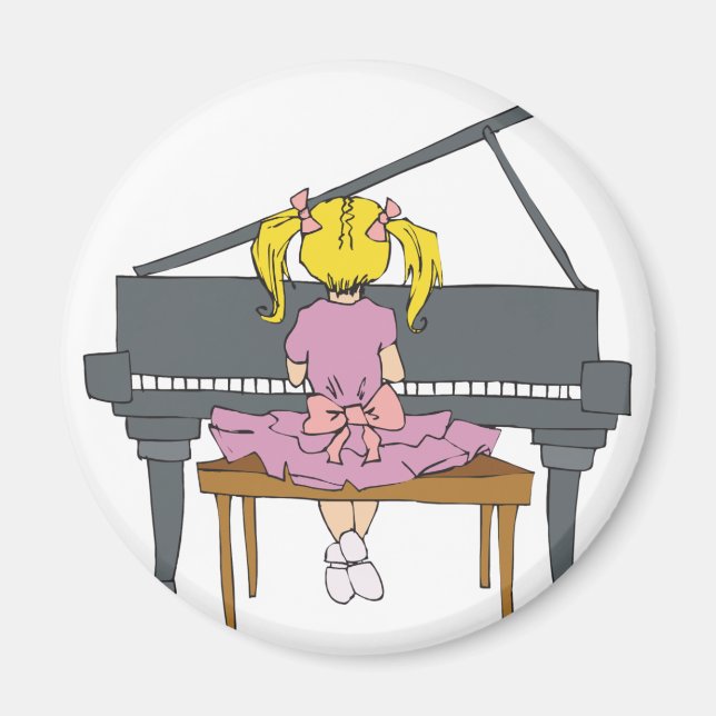 little girl playing piano magnet (Front)