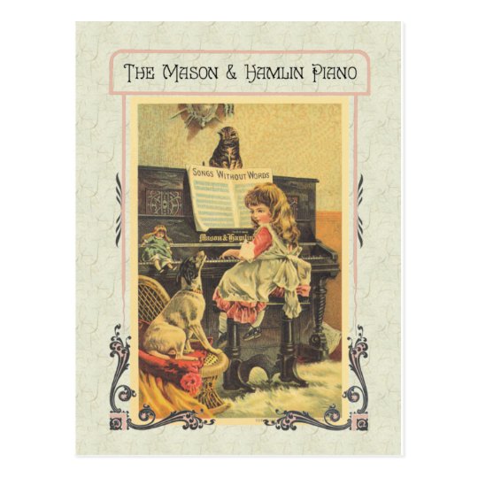 Little Girl Playing Piano to Dog Postcard