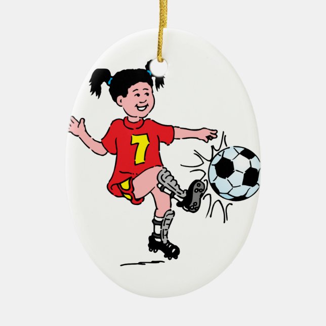 Little Girl Playing Soccer Ceramic Ornament (Front)