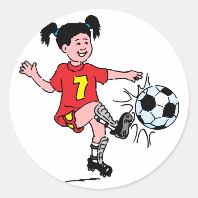 Little Girl Playing Soccer Classic Round Sticker (Front)