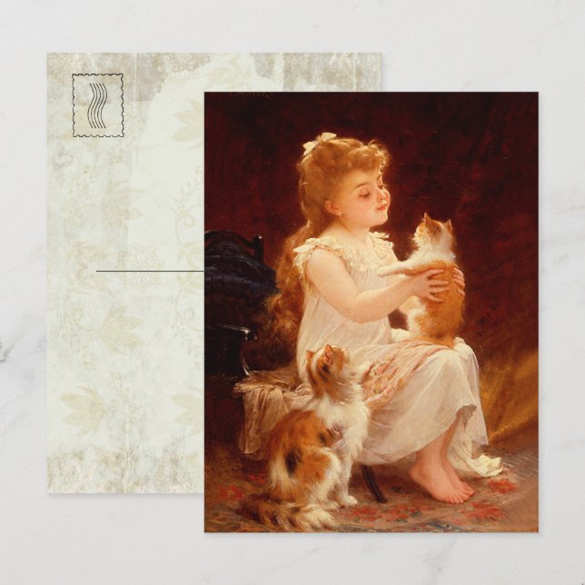Little Girl Playing with the kitten (1893) Postcard (Front/Back)