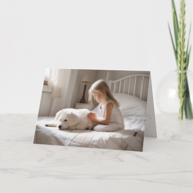 Little Girl Praying With Dog Card (Front)