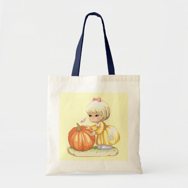 Little Girl & Pumpkin Budget Tote Bag (Front)