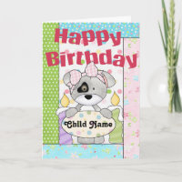 Little Girl Puppy Customizable Happy Birthday Card