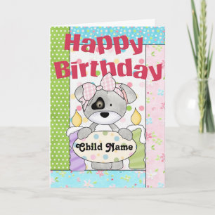 Little Girl Puppy Customizable Happy Birthday Card