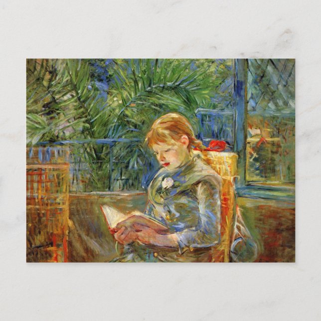 Little girl, reading by Berthe Morisot Postcard (Front)