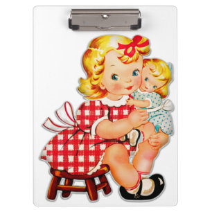 Little girl retro vintage doll child clipboard