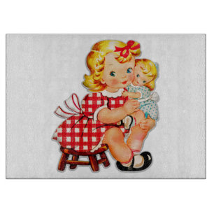 Little girl retro vintage doll child cutting board