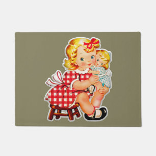 Little girl retro vintage doll child doormat