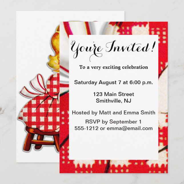 Little girl retro vintage doll child invitation (Front/Back)