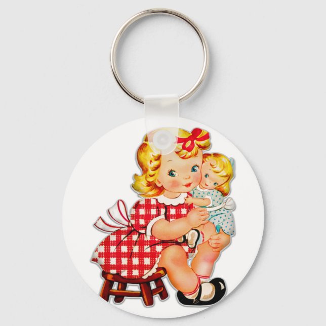 Little girl retro vintage doll child keychain (Front)