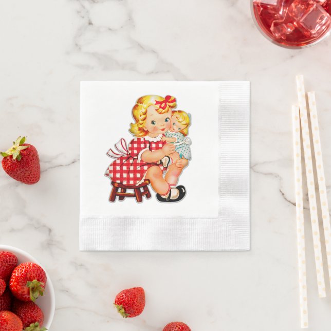 Little girl retro vintage doll child napkin (Insitu)