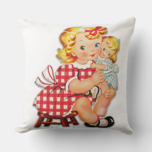 Little girl retro vintage doll child outdoor pillow