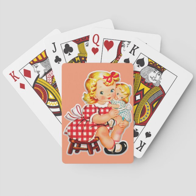Little girl retro vintage doll child playing cards (Back)