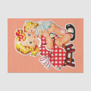 Little girl retro vintage doll child tissue paper
