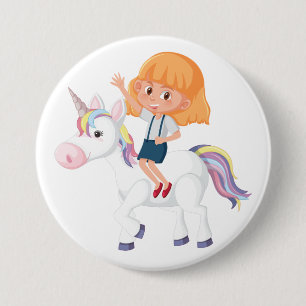 Little Girl Riding Magical Unicorn Adventure 3 Inch Round Button