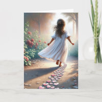 Little Girl Running Down a Pink Heart Path