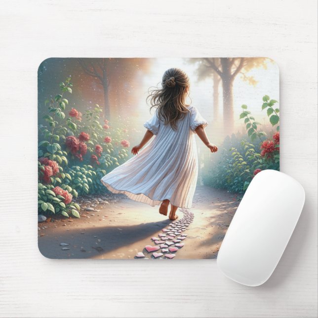 Little Girl Running On a Heart Path Mouse Pad (With Mouse)