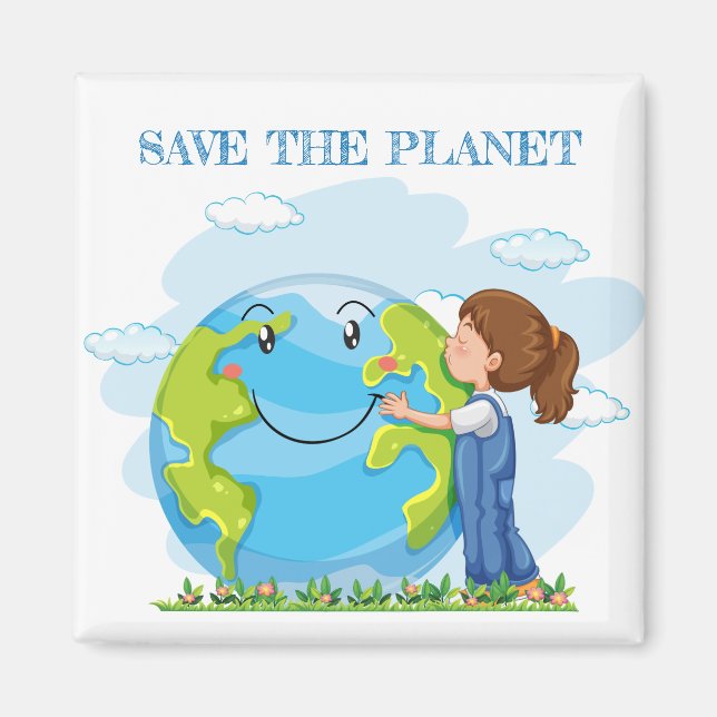 Little Girl Save the Planet Magnet (Devant)
