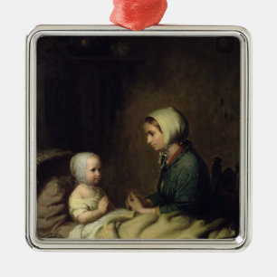 Little Girl Saying Her Prayers in Bed Metal Ornament