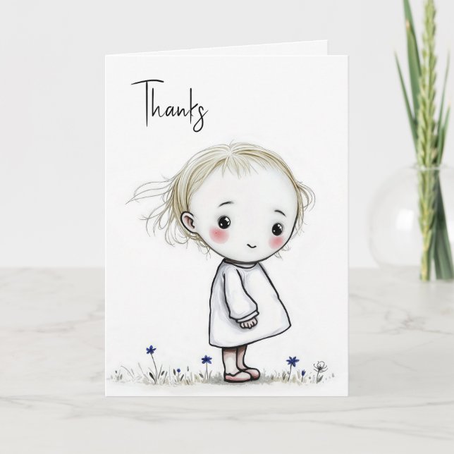Little Girl Sketch Thank You Card (Front)