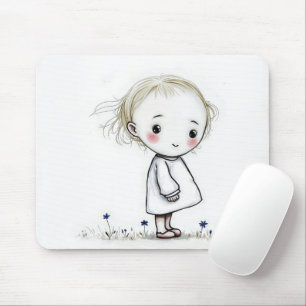 Little Girl Sketch With Wildflowers Mouse Pad