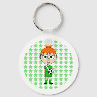 Little Girl Soccer Star Green Red Hair Keychain